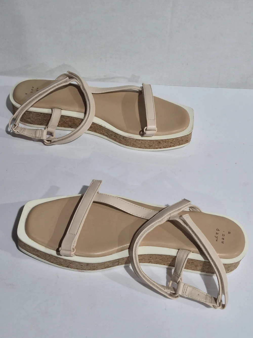 a new day Women's Cream Strappy Flat Sandals Size 10